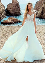 Load image into Gallery viewer, Women Wedding Dresses Bridal A-Line Ivory Illusion Neckline Chiffon With Split Lace Bridal Dress Beach WN2615