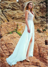 Load image into Gallery viewer, Women Wedding Dresses Bridal A-Line Ivory Illusion Neckline Chiffon With Split Lace Bridal Dress Beach WN2615