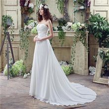 Load image into Gallery viewer, Women A Line Wedding Dresses Bridal Court Train Ivory White Chiffon Tulle Sleeveless Beach Wedding Dress WN2614