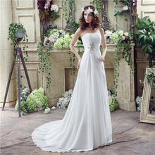 Load image into Gallery viewer, Women A Line Wedding Dresses Bridal Court Train Ivory White Chiffon Tulle Sleeveless Beach Wedding Dress WN2614