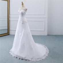 Load image into Gallery viewer, A Line Sleeveless Wedding Dresses Bridal White Long Illusion Backless Floral Lace Applique Elegant Luxury WF2618
