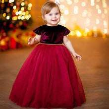 Load image into Gallery viewer, Toddler Kids Baby Girls Christmas Dress Red Ankle Length O Neck Dress XMas Party Wedding Bridesmaid D0392