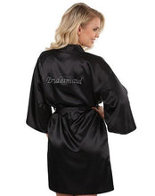 Load image into Gallery viewer, Satin Faux Silk Wedding Bride Bridesmaid Robes White Bridal Dressing Gown Kimono Bathrobes Printed BRIDE at Back N0124 - VINLUVBRIDAL