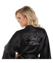 Load image into Gallery viewer, Satin Faux Silk Wedding Bride Bridesmaid Robes White Bridal Dressing Gown Kimono Bathrobes Printed BRIDE at Back N0124 - VINLUVBRIDAL
