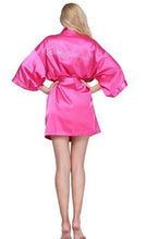 Load image into Gallery viewer, Satin Faux Silk Wedding Bride Bridesmaid Robes White Bridal Dressing Gown Kimono Bathrobes Printed BRIDE at Back N0124 - VINLUVBRIDAL