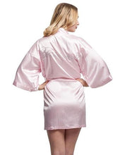 Load image into Gallery viewer, Satin Faux Silk Wedding Bride Bridesmaid Robes White Bridal Dressing Gown Kimono Bathrobes Printed BRIDE at Back N0124 - VINLUVBRIDAL