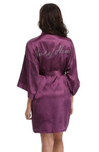 Load image into Gallery viewer, Satin Faux Silk Wedding Bride Bridesmaid Robes White Bridal Dressing Gown Kimono Bathrobes Printed BRIDE at Back N0124 - VINLUVBRIDAL