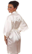 Load image into Gallery viewer, Satin Faux Silk Wedding Bride Bridesmaid Robes White Bridal Dressing Gown Kimono Bathrobes Printed BRIDE at Back N0124 - VINLUVBRIDAL