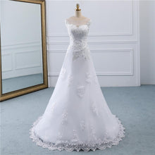 Load image into Gallery viewer, A Line Sleeveless Wedding Dresses Bridal White Long Illusion Backless Floral Lace Applique Elegant Luxury WF2618