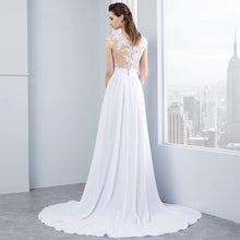 Load image into Gallery viewer, Women Lace White Chiffon Beach Wedding Dresses Bridal Vintage Appliques Cap Short Sleeve WN2604