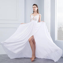 Load image into Gallery viewer, Women Lace White Chiffon Beach Wedding Dresses Bridal Vintage Appliques Cap Short Sleeve WN2604