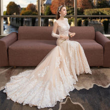 Load image into Gallery viewer, Princess Mermaid Wedding Dresses Bridal Long Sleeve Train Long Ivory Lace Elegant Luxury Plus Size Customized WF2632