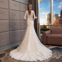 Load image into Gallery viewer, Princess Mermaid Wedding Dresses Bridal Long Sleeve Train Long Ivory Lace Elegant Luxury Plus Size Customized WF2632
