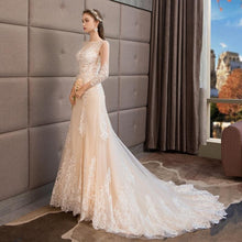 Load image into Gallery viewer, Princess Mermaid Wedding Dresses Bridal Long Sleeve Train Long Ivory Lace Elegant Luxury Plus Size Customized WF2632