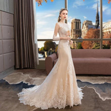Load image into Gallery viewer, Princess Mermaid Wedding Dresses Bridal Long Sleeve Train Long Ivory Lace Elegant Luxury Plus Size Customized WF2632