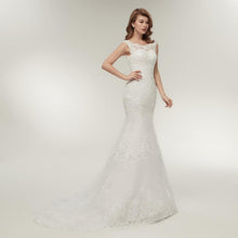 Load image into Gallery viewer, Mermaid Ivory Wedding Dresses Bridal Sleeveless Backless Floral Lace Applique Wetlook Satin WF2622