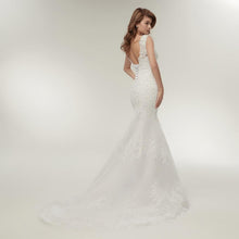 Load image into Gallery viewer, Mermaid Ivory Wedding Dresses Bridal Sleeveless Backless Floral Lace Applique Wetlook Satin WF2622
