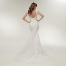 Load image into Gallery viewer, Mermaid Ivory Wedding Dresses Bridal Sleeveless Backless Floral Lace Applique Wetlook Satin WF2622