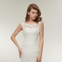 Load image into Gallery viewer, Mermaid Ivory Wedding Dresses Bridal Sleeveless Backless Floral Lace Applique Wetlook Satin WF2622