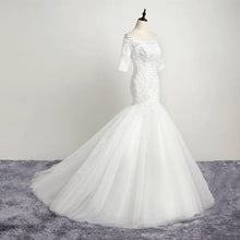 Load image into Gallery viewer, Princess Mermaid Off Shoulder Wedding Dresses Bridal Vintage White Lace Gowns 1/2 Sleeves Customsize Plus Size WF2625