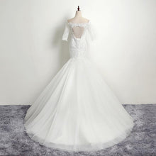 Load image into Gallery viewer, Princess Mermaid Off Shoulder Wedding Dresses Bridal Vintage White Lace Gowns 1/2 Sleeves Customsize Plus Size WF2625