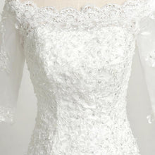 Load image into Gallery viewer, Princess Mermaid Off Shoulder Wedding Dresses Bridal Vintage White Lace Gowns 1/2 Sleeves Customsize Plus Size WF2625