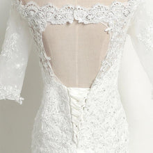 Load image into Gallery viewer, Princess Mermaid Off Shoulder Wedding Dresses Bridal Vintage White Lace Gowns 1/2 Sleeves Customsize Plus Size WF2625