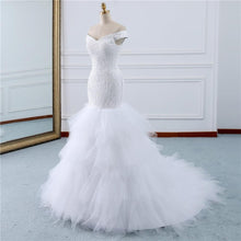 Load image into Gallery viewer, Mermaid Sleeveless Wedding Dresses Bridal White Lace Long Train Plus Size Bride WF2601