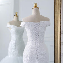 Load image into Gallery viewer, Mermaid Sleeveless Wedding Dresses Bridal White Lace Long Train Plus Size Bride WF2601