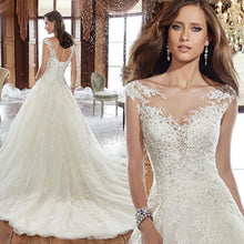 Load image into Gallery viewer, A Line Princess Wedding Dresses Ivory Bridal Luxury Long Train Bridal Gown Dress Plus Size Customized WF2629