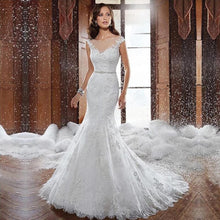 Load image into Gallery viewer, Princess Mermaid Wedding Dresses White Lace Train Plus Size Customized Wedding Gown Bride Dress WF2609