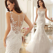 Load image into Gallery viewer, Princess Wedding Dresses Bridal Lace Mermaid White/Ivory Sleeveless Luxury Train Plus Size Customized WF2630