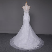Load image into Gallery viewer, Princess Wedding Dresses Bridal Lace Mermaid White/Ivory Sleeveless Luxury Train Plus Size Customized WF2630