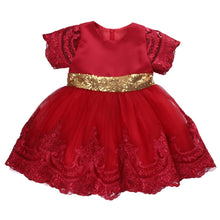 Load image into Gallery viewer, Children Toddler Short Sleeve Dresses Red Sequins Sashes Lace Princess Bowknot  wedding Party Formal Tutu Dress D0399