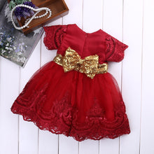 Load image into Gallery viewer, Children Toddler Short Sleeve Dresses Red Sequins Sashes Lace Princess Bowknot  wedding Party Formal Tutu Dress D0399