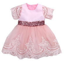Load image into Gallery viewer, Children Toddler Short Sleeve Dresses Red Sequins Sashes Lace Princess Bowknot  wedding Party Formal Tutu Dress D0399