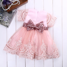 Load image into Gallery viewer, Children Toddler Short Sleeve Dresses Red Sequins Sashes Lace Princess Bowknot  wedding Party Formal Tutu Dress D0399