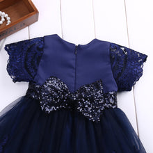 Load image into Gallery viewer, Children Toddler Short Sleeve Dresses Red Sequins Sashes Lace Princess Bowknot  wedding Party Formal Tutu Dress D0399