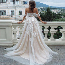 Load image into Gallery viewer, Women Boho A-Line Wedding Dresses Bridal Appliques Tulle Backless Wedding Gowns Off the Shoulder Vestido De Noiva WN2628