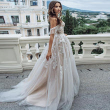 Load image into Gallery viewer, Women Boho A-Line Wedding Dresses Bridal Appliques Tulle Backless Wedding Gowns Off the Shoulder Vestido De Noiva WN2628