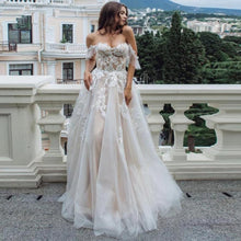 Load image into Gallery viewer, Women Boho A-Line Wedding Dresses Bridal Appliques Tulle Backless Wedding Gowns Off the Shoulder Vestido De Noiva WN2628